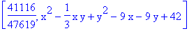 [41116/47619, x^2-1/3*x*y+y^2-9*x-9*y+42]